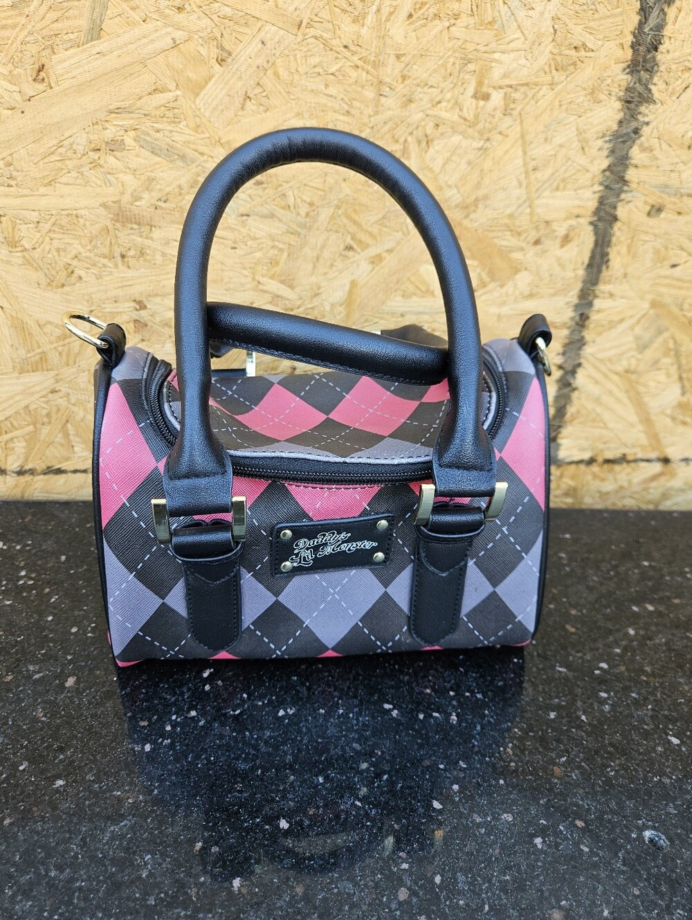 Daddys Pink and Gray Argyle Satchel Handbag - Unknown Brand